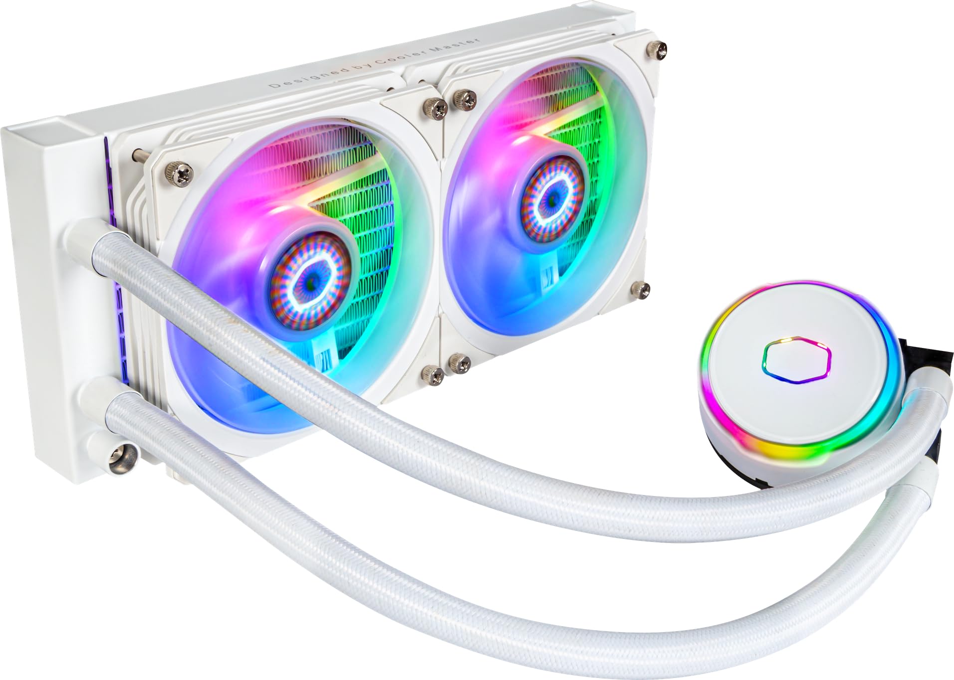 MasterLiquid PL240 Flux White edition CPU Liquid Cooler - AIO Water Cooling System, 2 x 120mm Fans, 240mm Radiator, ARGB Gen 2 Controller Included - AMD & Intel Compatible, White