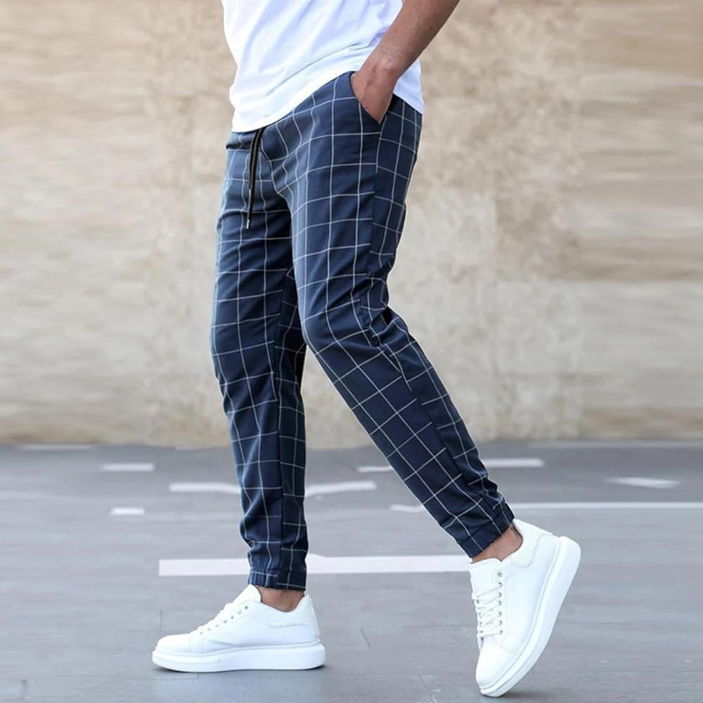 Pantaloni Jogging Uomo A Quadri - Sportivi, Vita Elastica, Tasche - Foto 9
