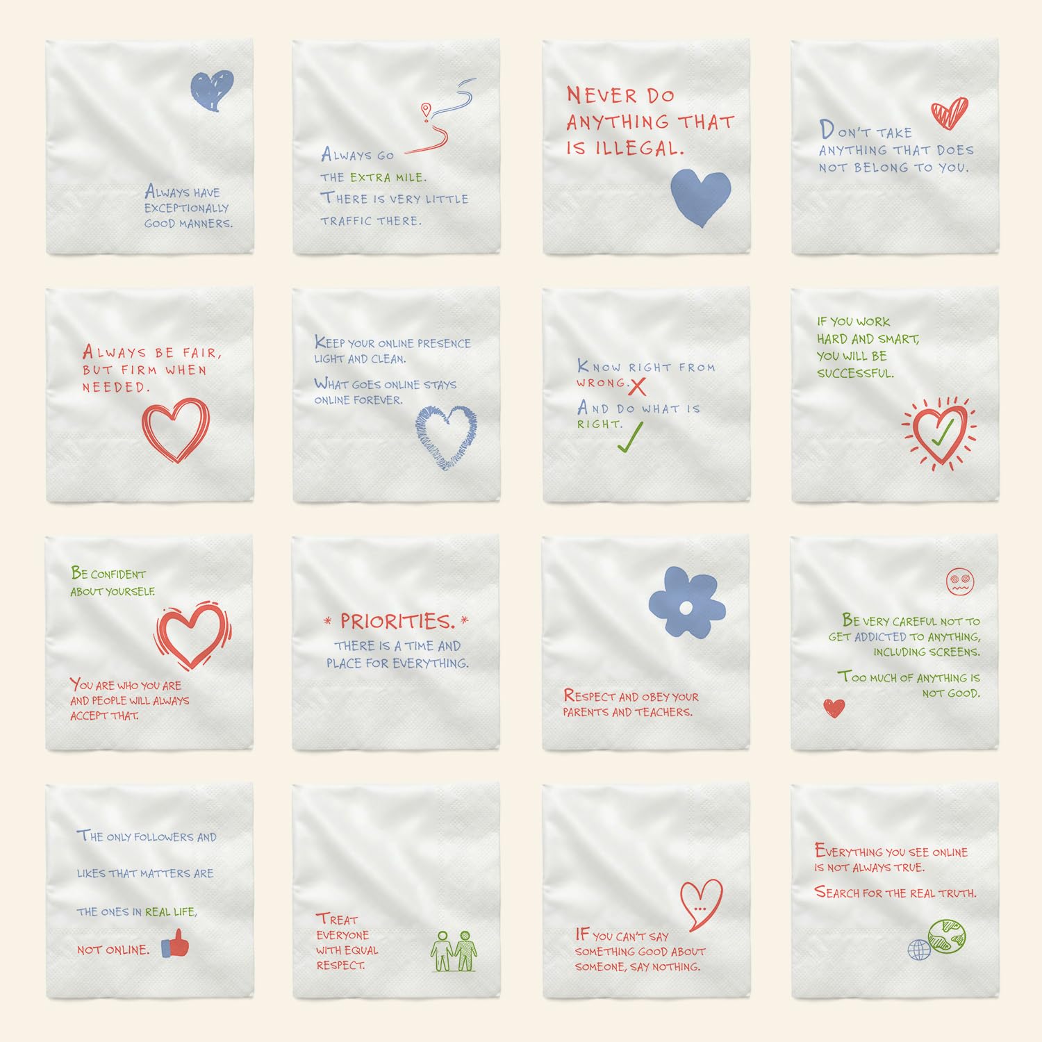 Tiny Truths Lunch Notes dla dzieci – 50 motywacyjnych afirmacji dla inteligencji emocjonalnej na 3-warstwowych delikatnych serwetkach papierowych do pudełek na lunch i szkoły (miękkie premium)