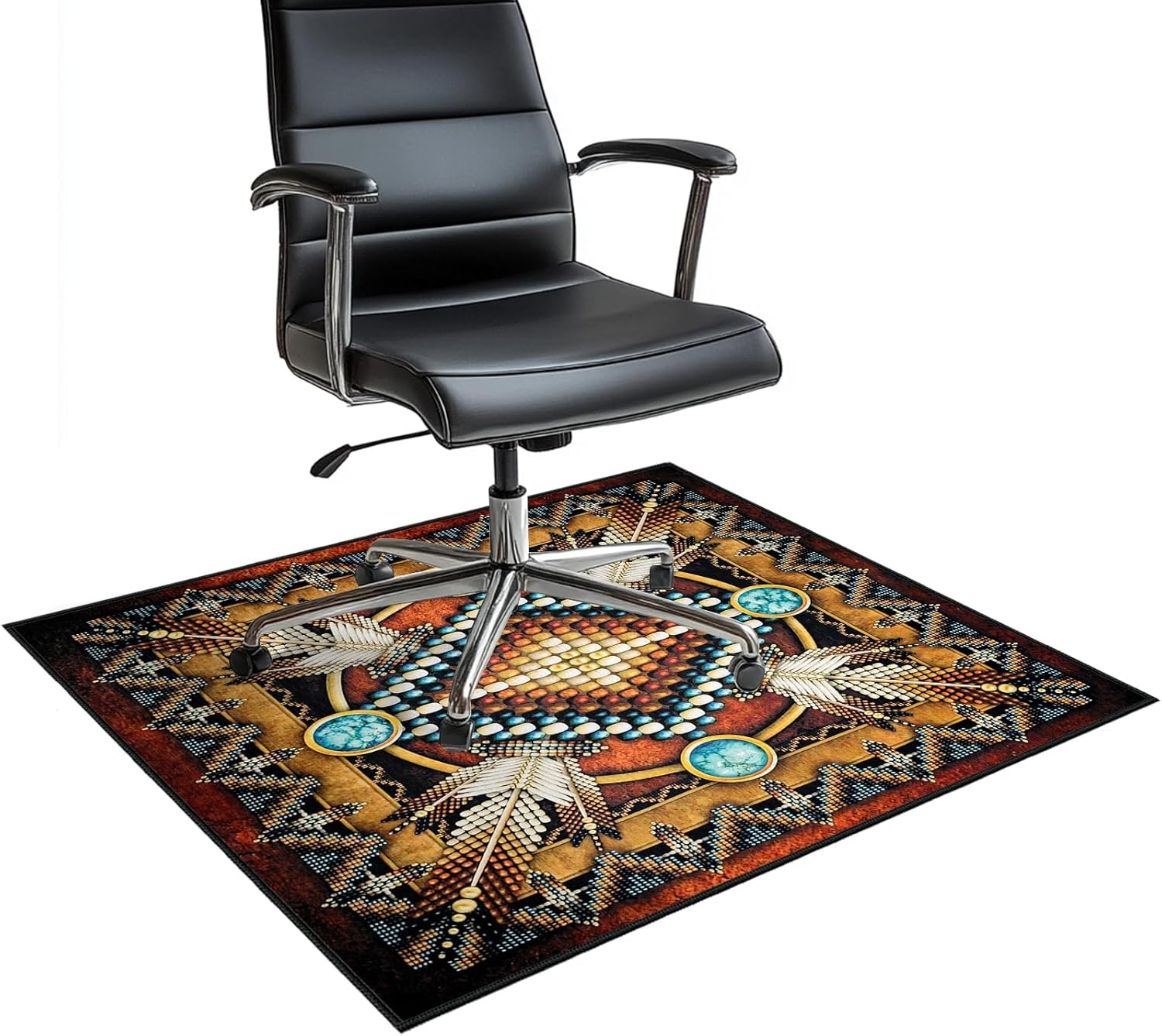 Office Chair Mat for Hardwood Floor 36x48 Under Desk Carpet Protector for Rolling Computer Chair Mat,Southwestern Floor Mats,Native American,Western Rustic Anti-Slip Area Carpets Low Pile Office Rug