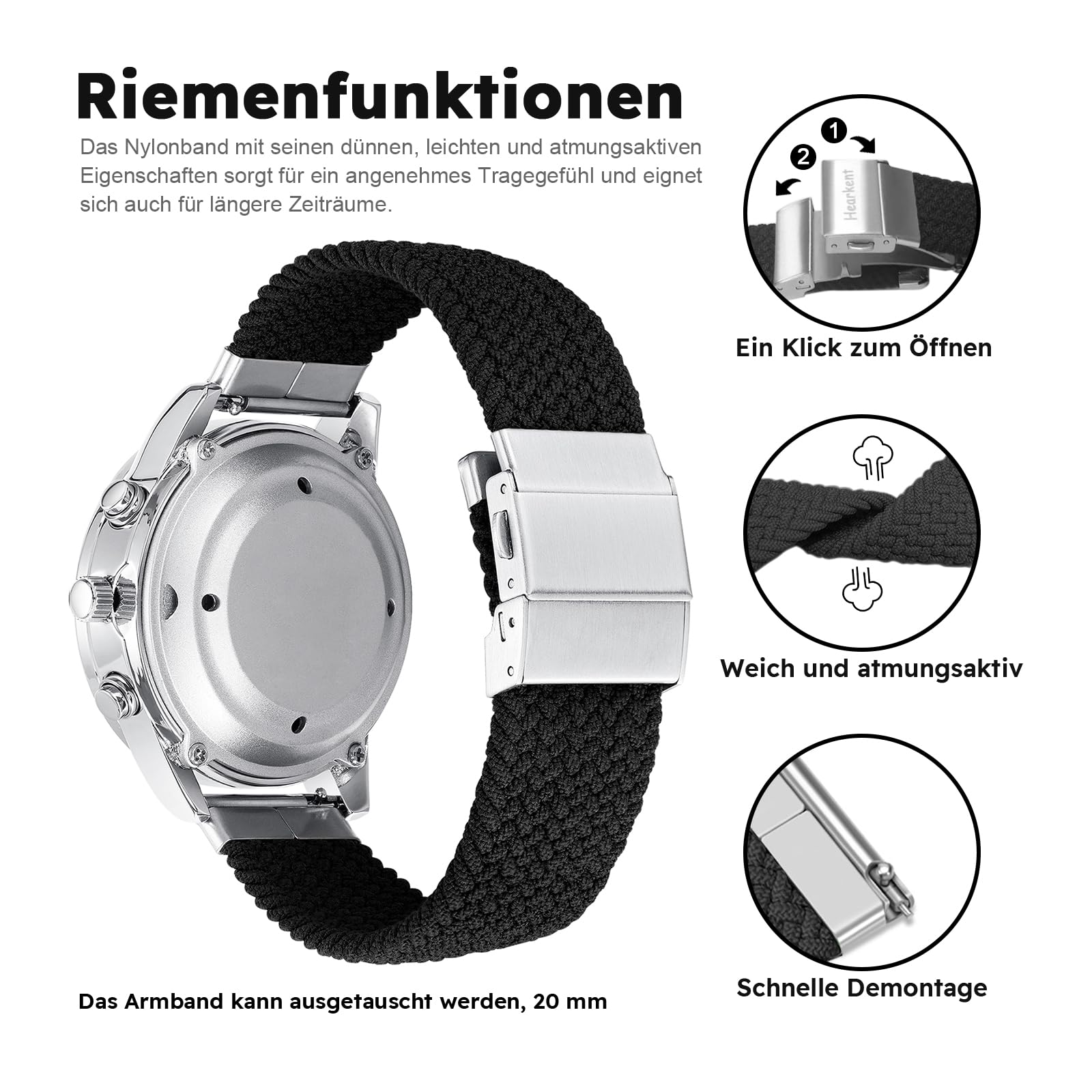 Hearkent Sprechende Uhr,Deutscher Stimme,Funkuhr Armbanduhr.Großen Zahlen | Selbsteinstellend für Sehbehinderte,Blinde oder Senioren Armbanduhr, Herrengröße-2309M