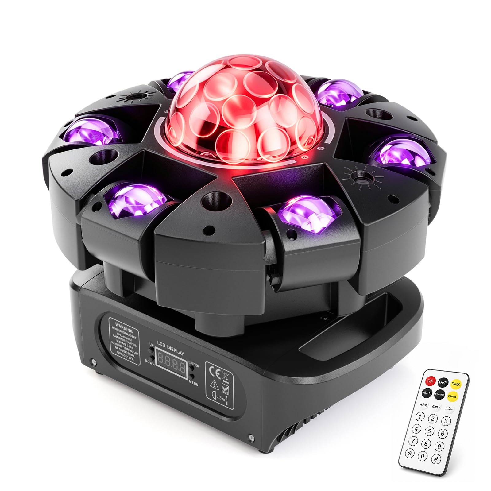 Lyre LED 150W RGBW Lampe de scène avec Télécommande et Boule Disco, 25CH Jeux de Lumière pour Bar, Club, Discothèque, Fête à la maison, Piste de danse