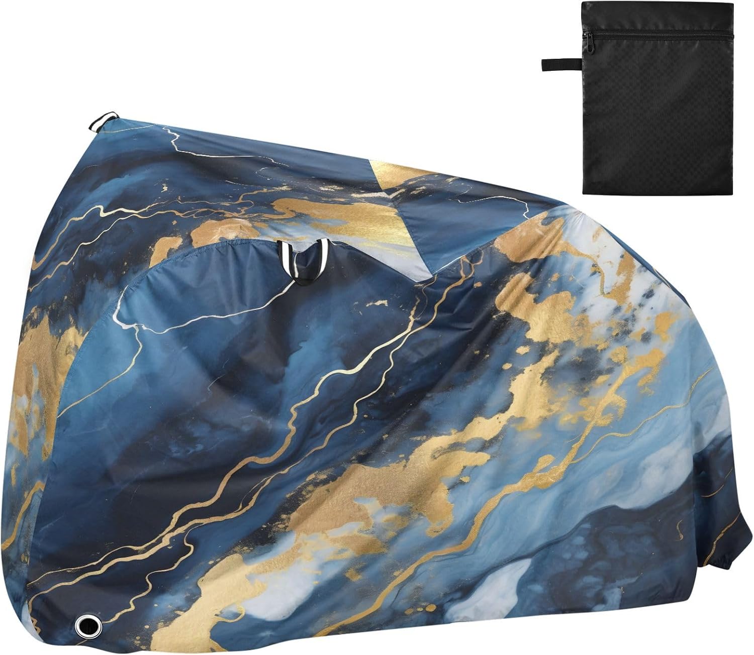ALAZA Blue & White Marble Gold Texture Bike Cover Waterproof Outdoor Ebike Bicycle Covers Tarp Protection for 1/2 Bikes, Sun UV Dust Wind Proof