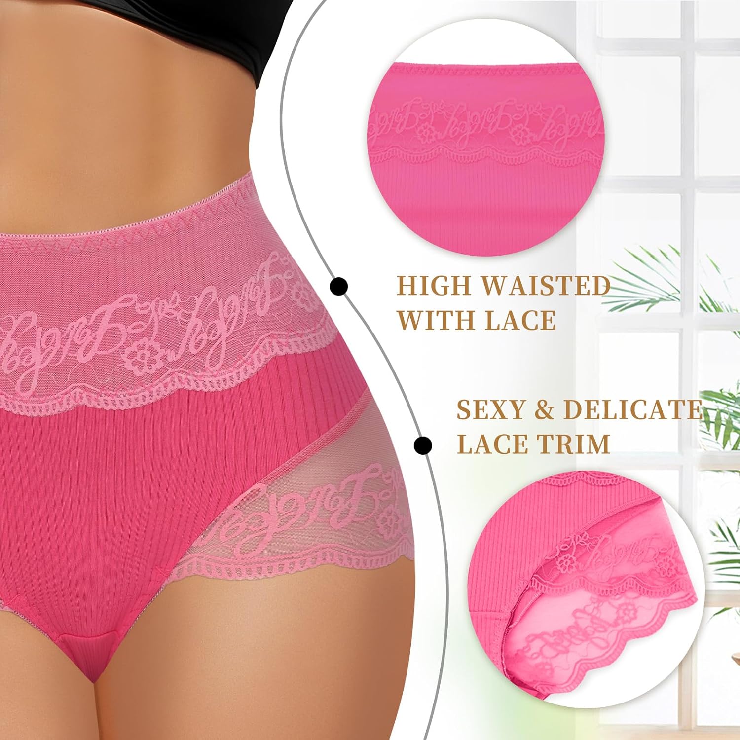 Women Cotton Underwear High Waisted Soft Lace Panties Comfort Breathable Sexy Ladies Brief Multipack - Image 3