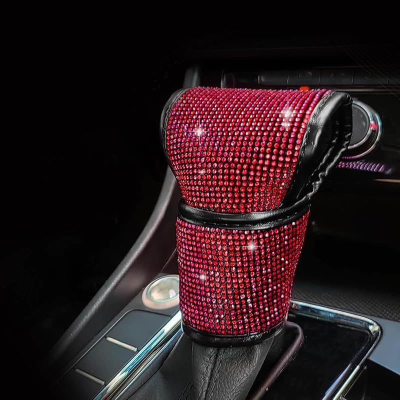 Capa para Manopla de Câmbio com Strass Vermelha em Couro PU ABOTHGD para Carro, SUV e Caminhão