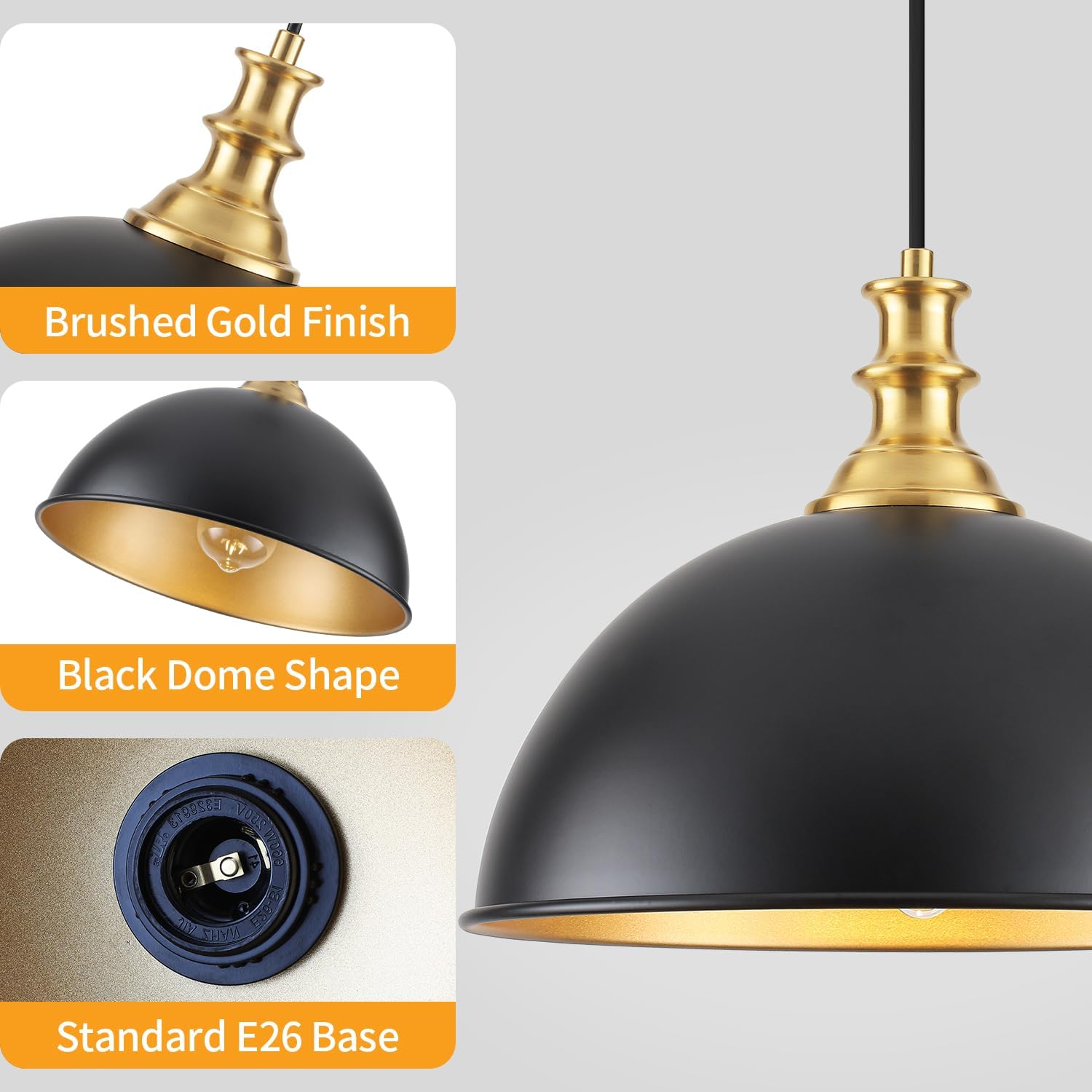 TOULMJ Black Pendant Lights Kitchen Island 2 Pack Farmhouse Pendant Lighting Over Island Adjustable Hanging Hallway Light Fixtures Vintage Dome Chandelier for Hallway Dining Room Foyer Bedroom