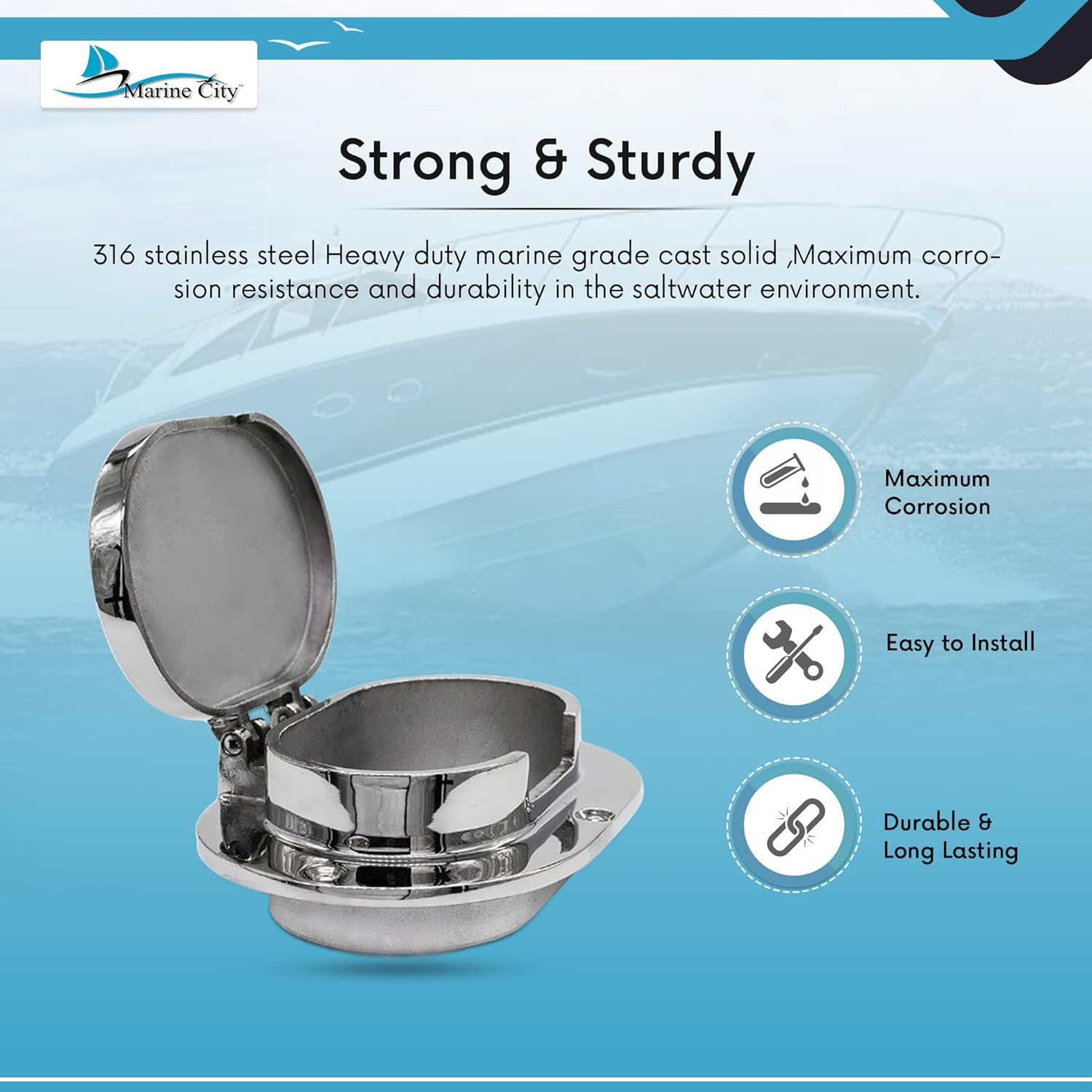 MARINE CITY 316 Stainless Steel Chain Oval Deck Pipe Sturdy Durable in The Salt Water Environment Smooth Gloss Finish Polished Functional Design for RV Marine Boat Yacht : Sports & Outdoors