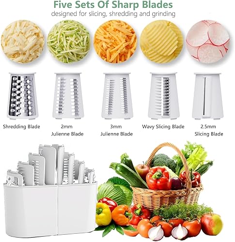 Miniatura 2 de Rallador de queso rotativo rallador de queso 5 en 1 con mango cortador de verduras con 5 cuchillas intercambiables, caja de almacenamiento,