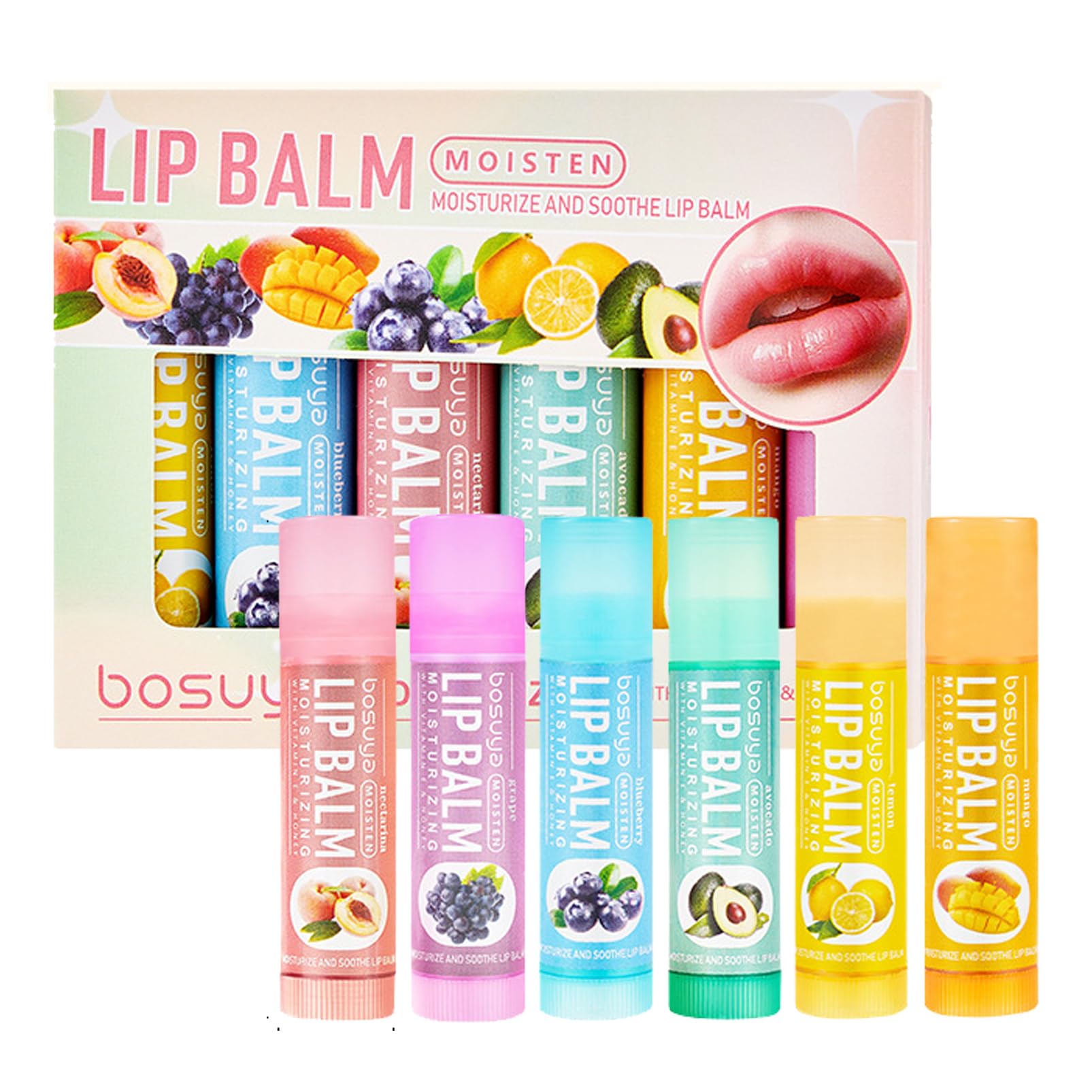Hydrating Lip Balm Multipack - 5Pcs Set including Beeswax and Vitamin E for Dry Cracked Lips - Moisturizing Sleeping Mask for Lip Care