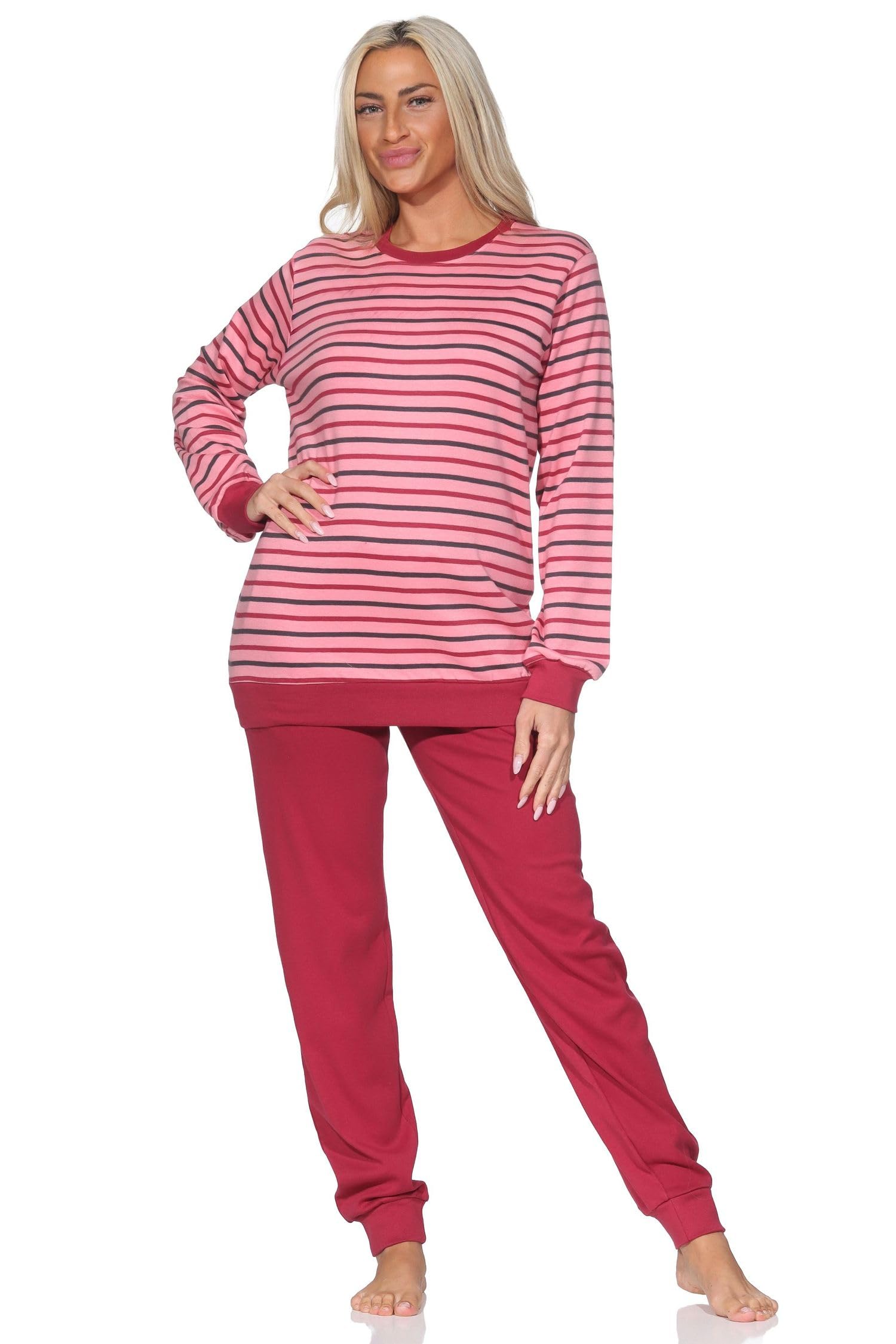Normann Women's Long Sleeve Pyjamas with Cuffs in Cuddly Interlock Quality, berry, 48-50