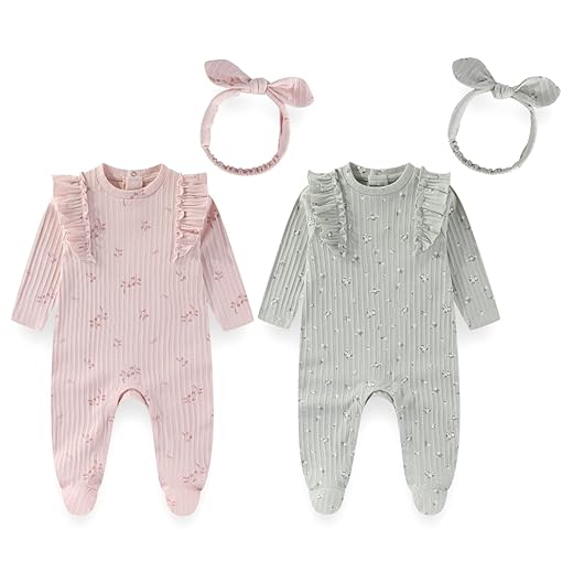 Unisex Baby Boy Girl Footies Sets Cotton Long Sleeve Infant Rompers 0-12Months Babies' Outfits