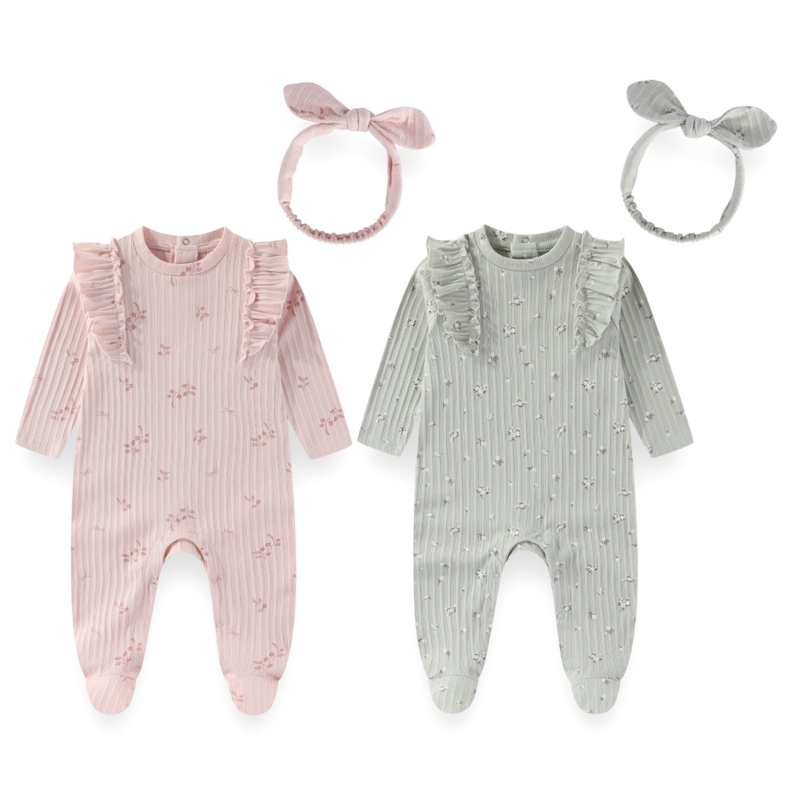Unisex Baby Boy Girl Footies Sets Cotton Long Sleeve Infant Rompers 0-12Months Babies Outfits