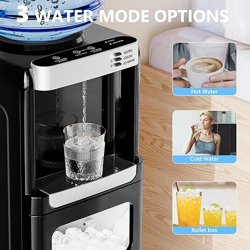 Miniatura 6 de Antarctic Star Dispensador de enfriador de agua 3 en 1 con máquina de hielo integrada, carga superior fría y caliente, dispensador de agua para