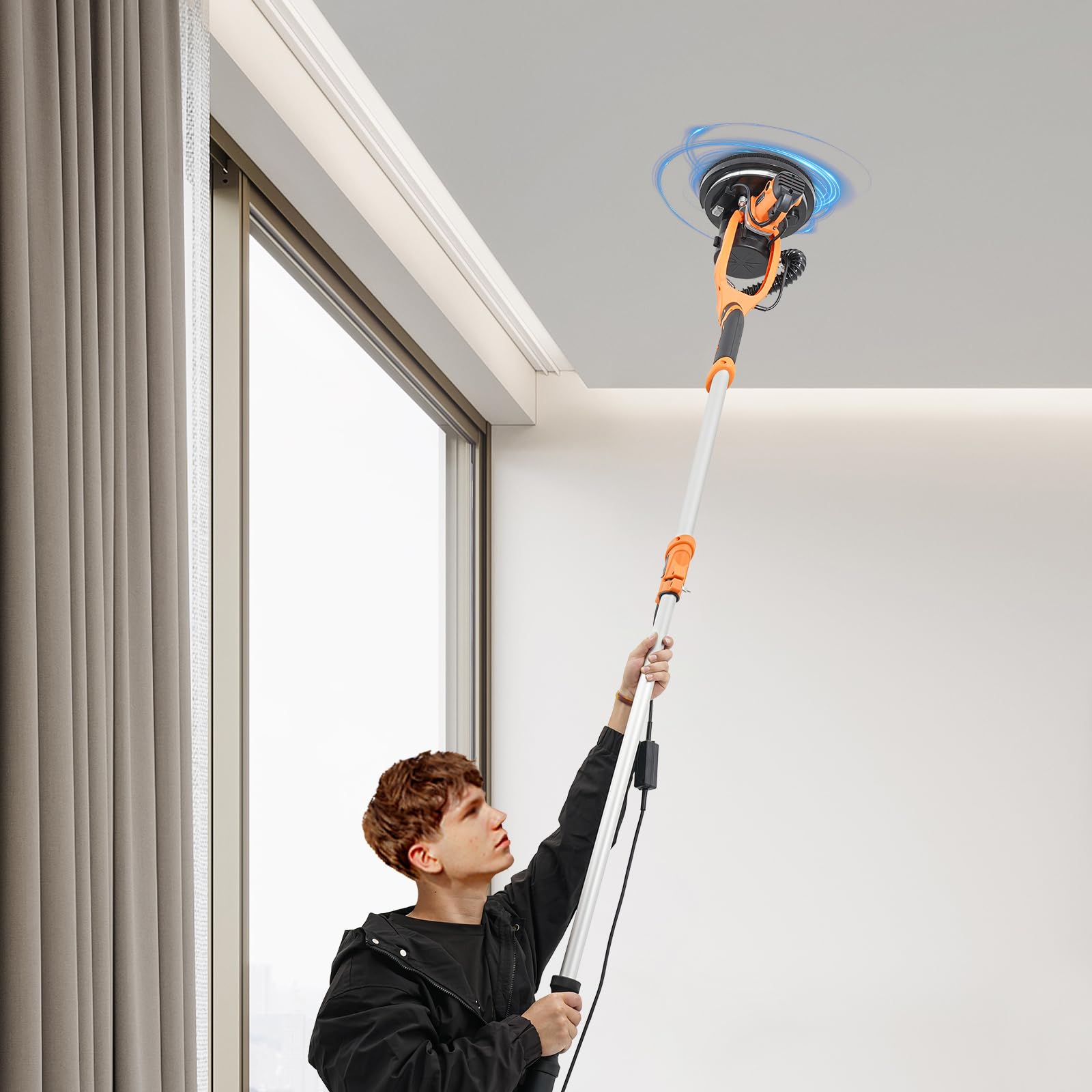 Lijadora de pared en seco, 750 W, lijadora de pared con disco abrasivo de 225 mm, 6 velocidades variables de 800 – 1800 rpm