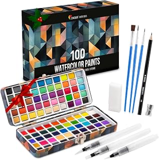 Zenacolor Watercolor Paint Set with 100 Colors - Water Color Pallet Adult & Kids with 3 Brush Pens - Vibrant, Neon, Pastel & Metallic Watercolor Paint