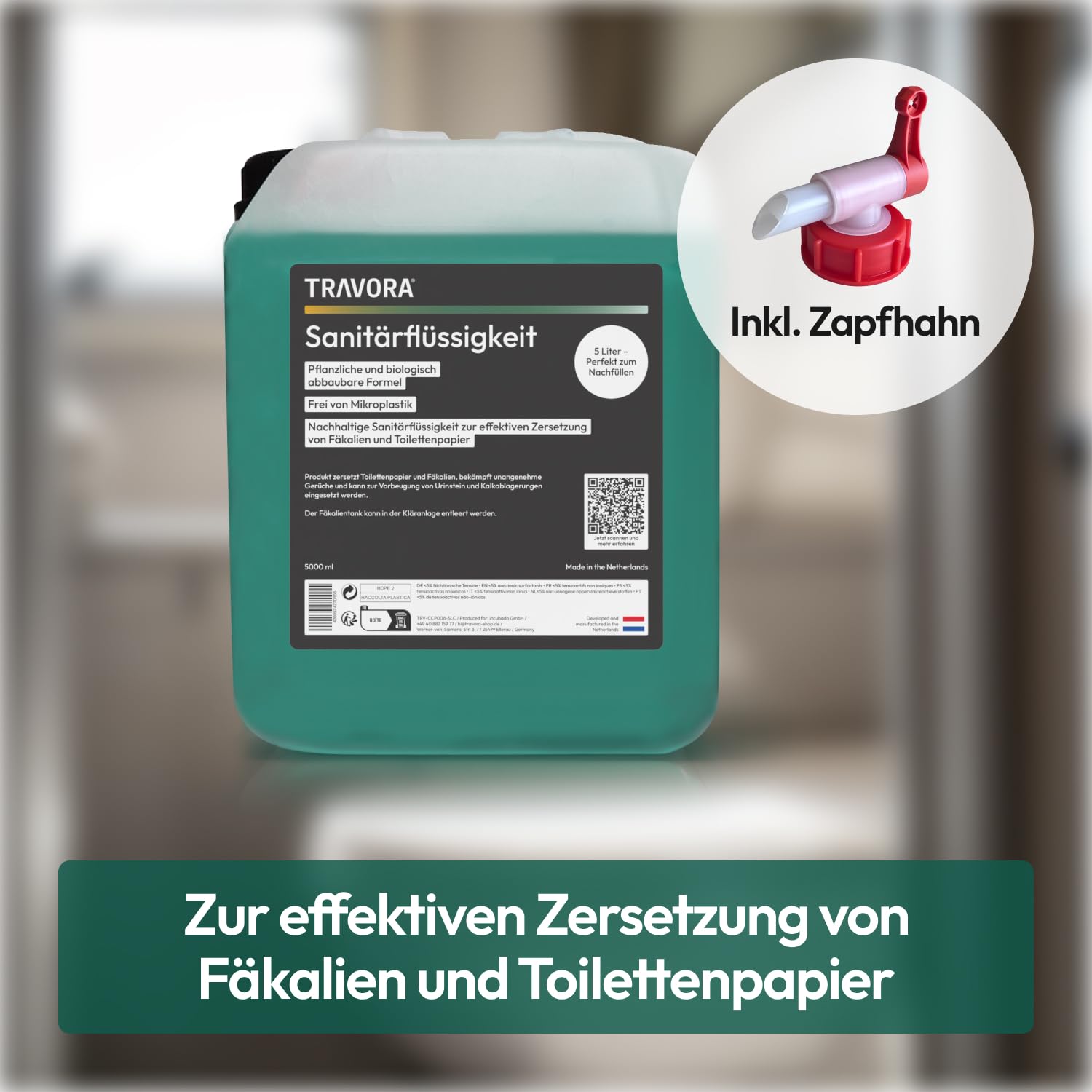 Sanitärflüssigkeit für Campingtoilette - biologisch abbaubarer Toilettenzusatz Wohnmobil 5L - Sanitärzusatz für effektive Zersetzung von Fäkalien und Bekämpfung unangenehmer Gerüche