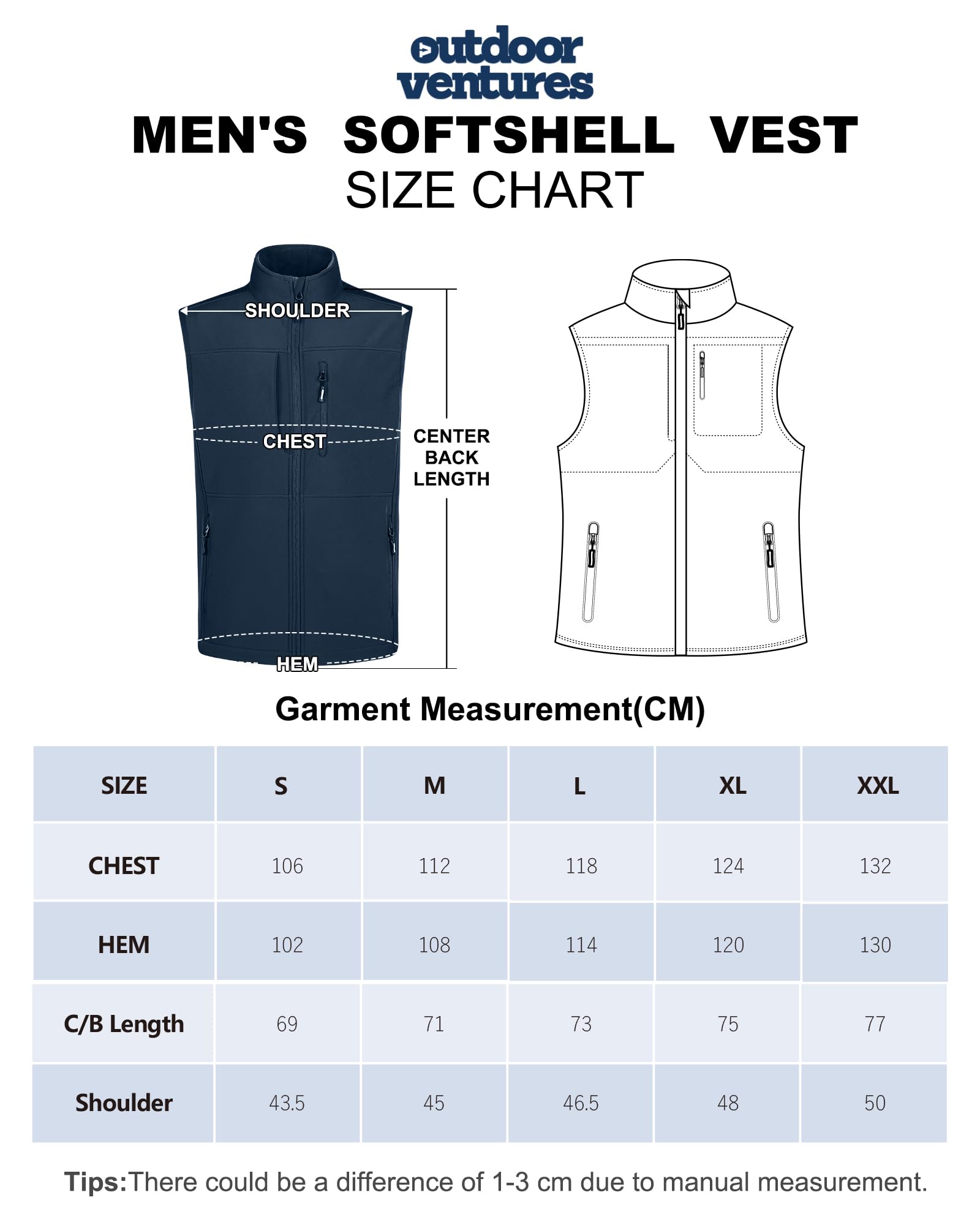 Outdoor Ventures Giacca softshell da uomo, impermeabile, antivento, senza maniche, sportiva, con tasche multiple, per il corpo, per il golf