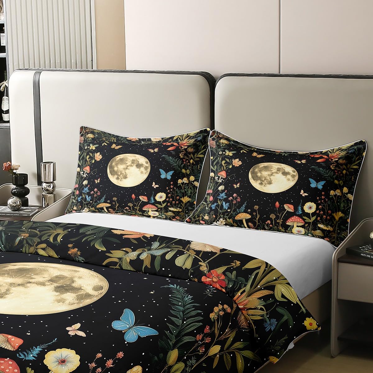 Naturalne rośliny, 100% naturalna bawełna, poszewka na kołdrę, rozmiar pojedynczy, 2 szt., styl boho kwiaty super miękki zestaw pościeli, księżyc grzyb, motyl poszewka na kołdrę dla nastolatków
