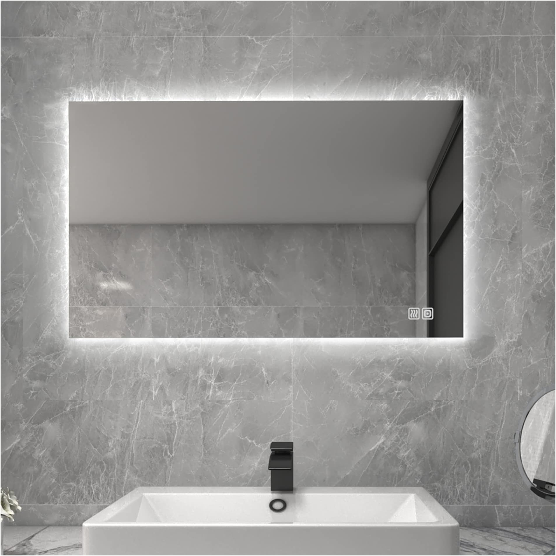 ROGSFN 40x24 Inch LED Backlit Bathroom Mirror Lighted Frameless Wall Mounted Mirror Dimmable Anti-Fog Makeup Vanity Mirror with Lights(Horizontal/Vertical)