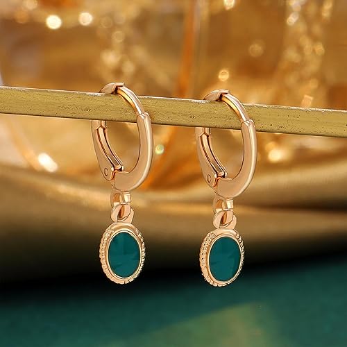 Miniatura 2 de Bohemian Green Bead Dangle Earrings Oval Bead Drop Earrings Minimal Huggie Hoop Earrings Jewelry for Women and Girls Gifts