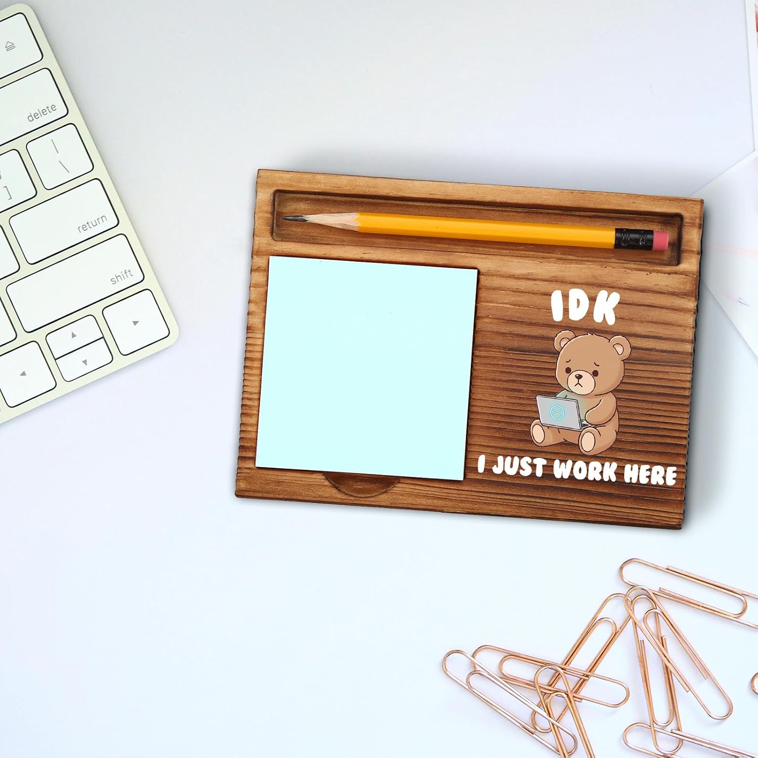 I Just Work Here Funny Quote Sticky Note Holder, Sarcastic Bear Self-Stick Note Pad Holders, Funny Work Burnout Gifts for Coworker Friend, Thank You Gifts for Women Colleague Teacher ZSS105