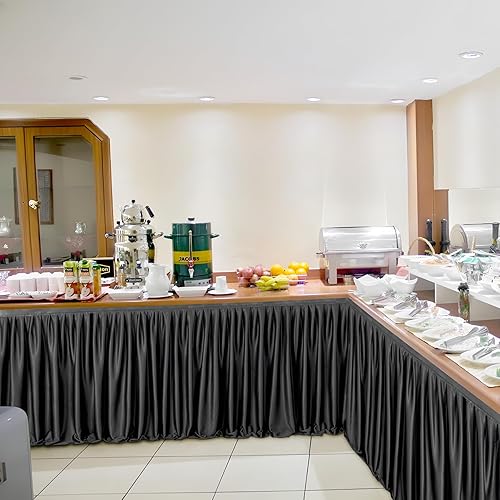 Miniatura 6 de Leegleri Falda de mesa de poliéster rosa para mesa rectangular de 6 pies, mantel plisado resistente a las arrugas para baby shower, boda, fiesta de