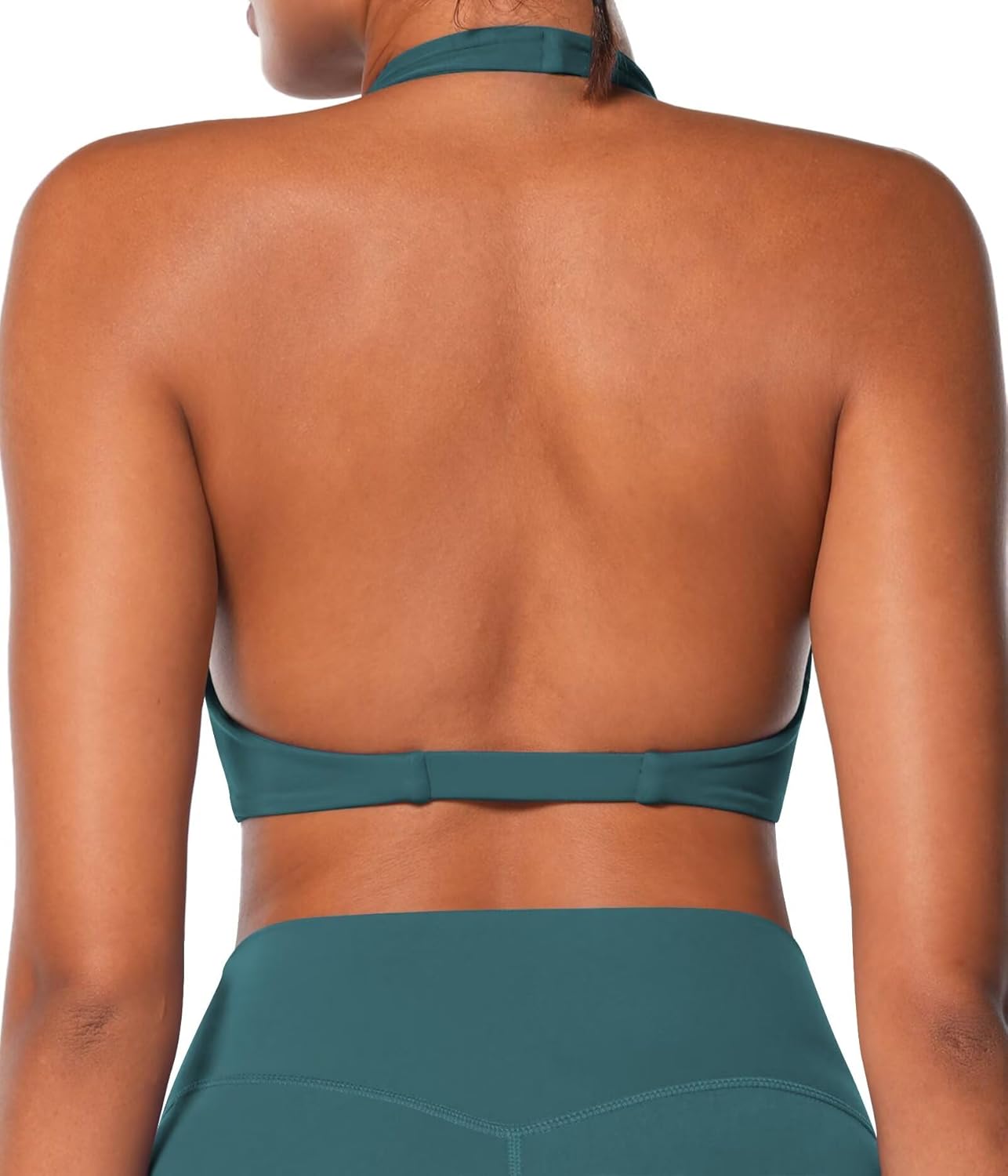 Sunzel Women's Halter Neck Sports Bra, Twist Front Yoga Crop Top with Removable Pads, Open Back V Neck Bra for Gym Workout