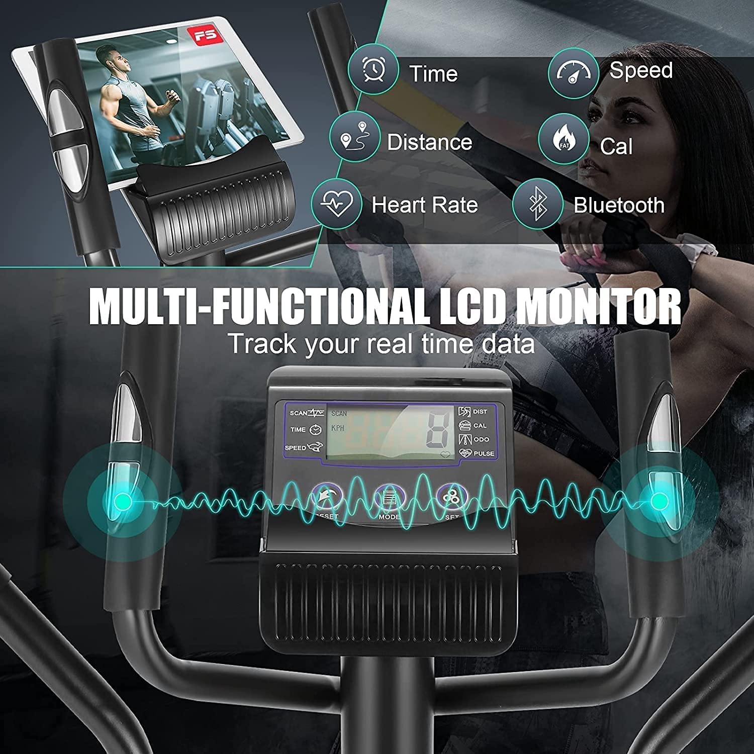 Crosstrainer Für Zuhause, Ellipsentrainer mit APP-Steuerung, 8 Magnetwiderstandsstufen, Bluetooth, 12kg Schwungrad, 170kg Max Kapazität Gewicht