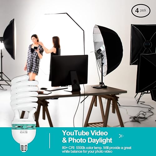 Miniatura 8 de EMART Bombilla de espectro completo, 105 W CFL 5500 K, bombilla de video de luz diurna para kit de iluminación Softbox, lámpara de repuesto para