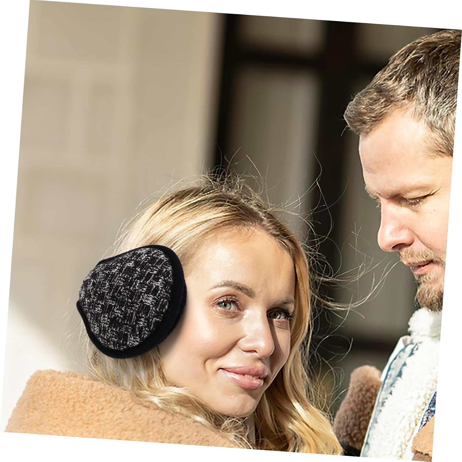 Winter Knitted Ear Warmers behind Head Artificial Wool Earmuffs