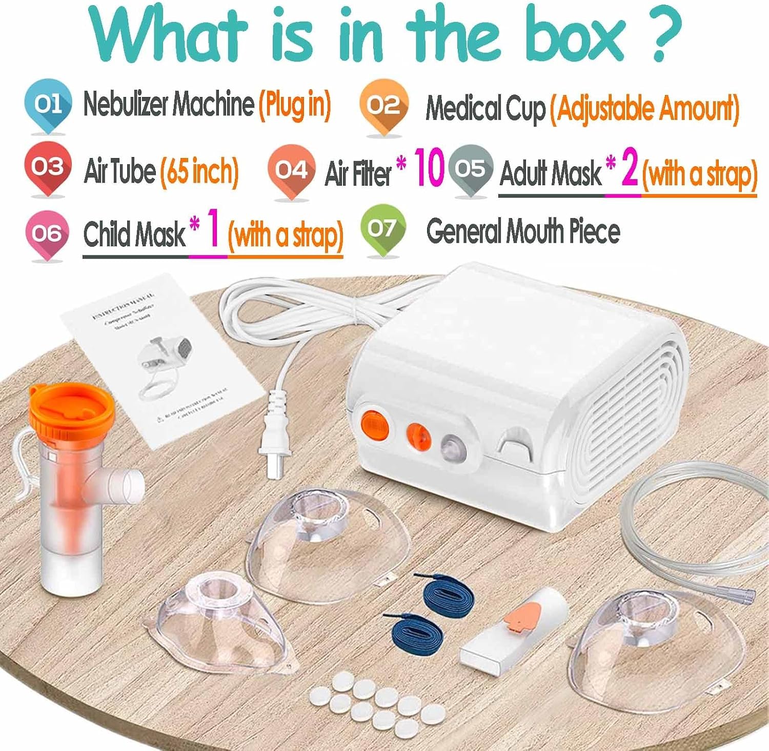 Nebulizer with 1 Set of Replacement Kits, Adjustable Nebulization Amount Nebulizer Machine for Adults and Kids