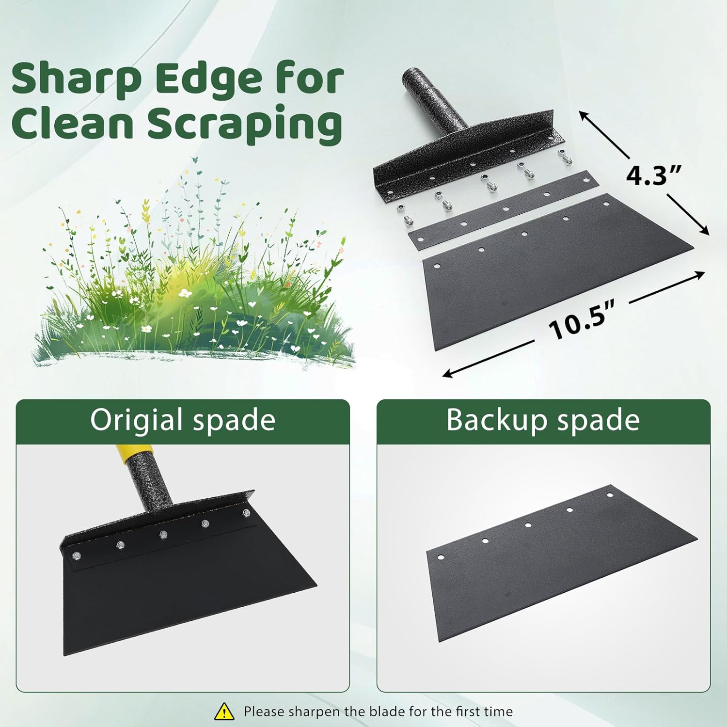 Ice Scraper, Snow Shovel, 2 Spades, 60" Detachable Garden Flat Shovel Scraper, Multifunctional Garden Cleaning Shovels,Heavy Duty Floor Scrapers for Weeding, Edging, Driveway Snow Ice Removal