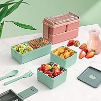 Vista 2 de Paquete de 2 loncheras Bento para adultos, 49 onzas, a prueba de fugas, ecológica, apilable, lonchera Bento, preparación de comidas para cenar
