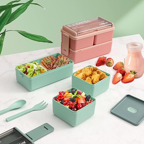 Miniatura 2 de Paquete de 2 loncheras Bento para adultos, 49 onzas, a prueba de fugas, ecológica, apilable, lonchera Bento, preparación de comidas para cenar,