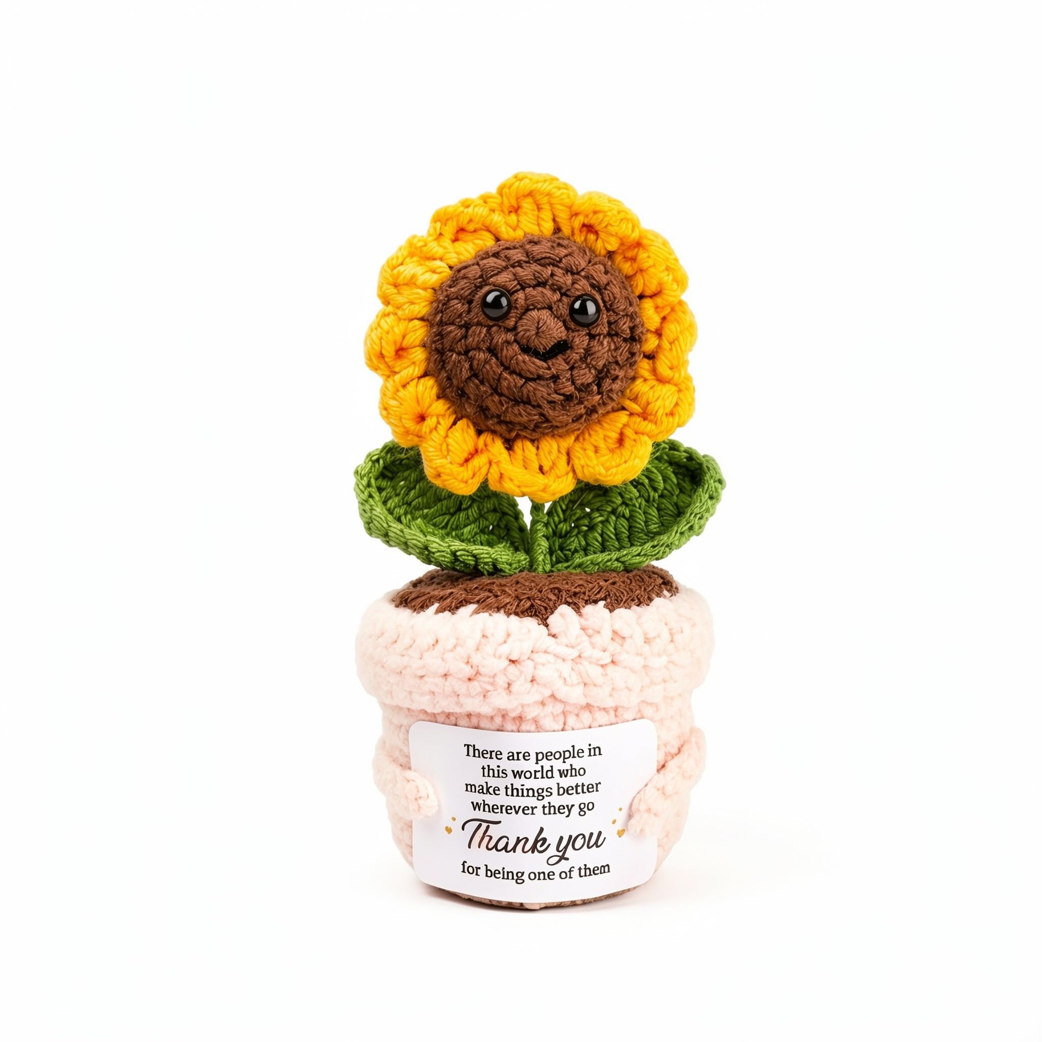 DINSAGE Thank You Teacher Gifts for Helping Me Grow, Handmade Crochet Sunflower End of Year Present for Teachers Women，Positive Emotional Support Appreciation Gift for Nursery, Teaching Assistant