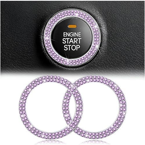 Calcomanías para anillo de arranque del motor de diamantes de imitación para automóvil, paquete de 2 cubiertas calcomanías para botón de arranque