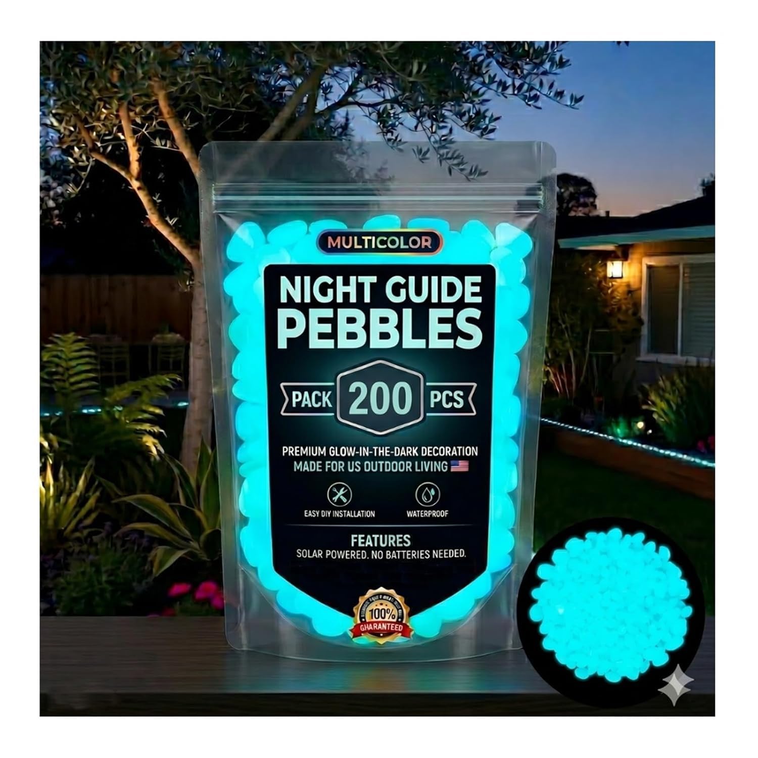 Glow in the Dark Garden Pebbles,Colorful Luminous Stones,Night Guide Pebbles Glow in the Dark Stepping Stones,Glowing Rocks For Garden Outdoor,Stepping Stone Mix Kit For Patio Lawn Yard (Blue)