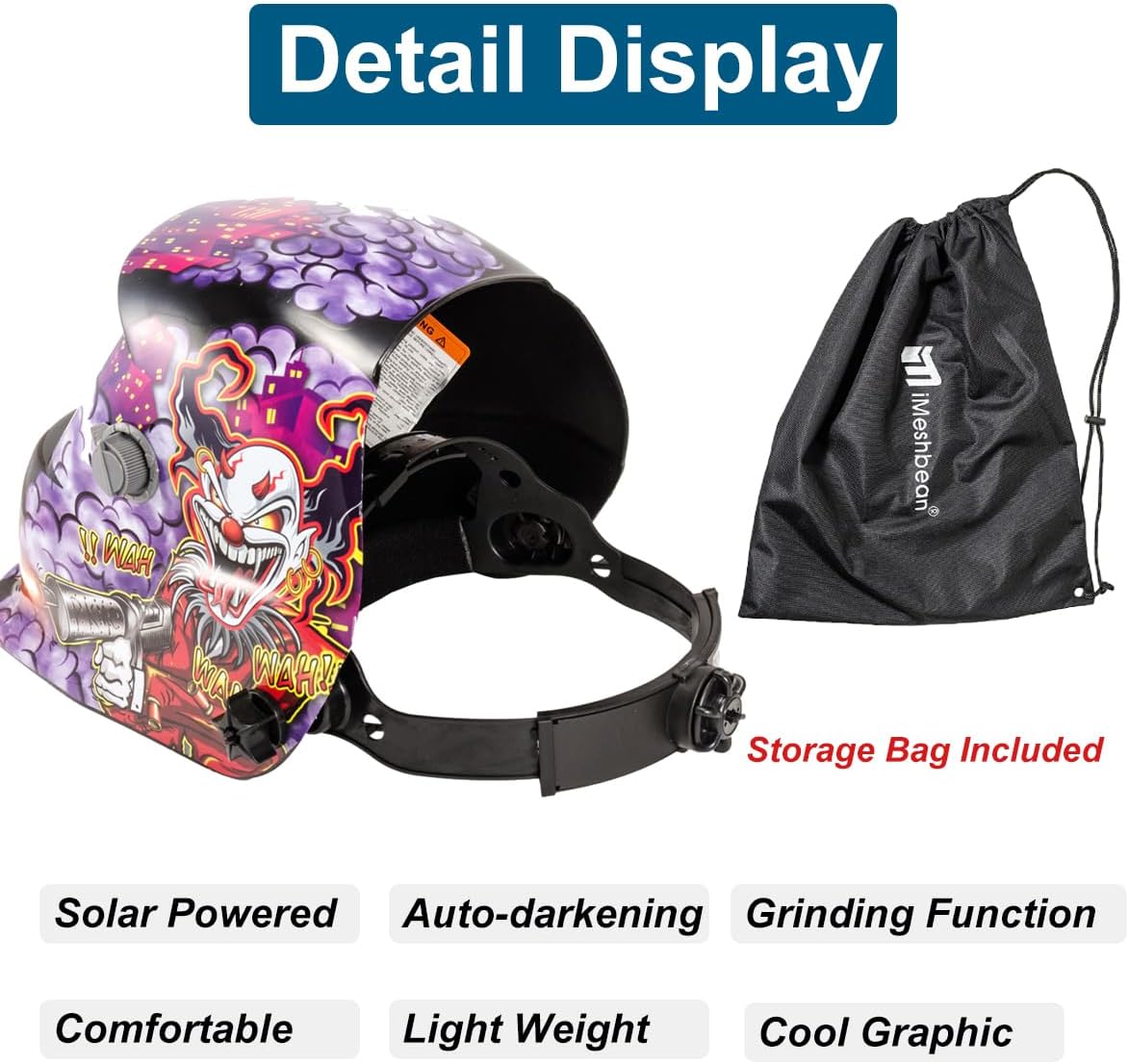 iMeshbean Auto Darkening Welding Helmet Solar Powered Hood Mask Grinding with Extra Lens ANSI Approved Eagle Design Color