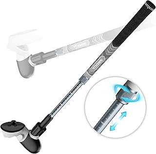 YOGES 長さ調節可能 VR ゴルフクラブハンドル Meta Quest 3S/Quest 3/Oculus Quest 2用 90度バーチャルリアリティ野球コントローラーアタッチメント シミュレーター リアルゴルフゲーム (右コントローラーのみ)