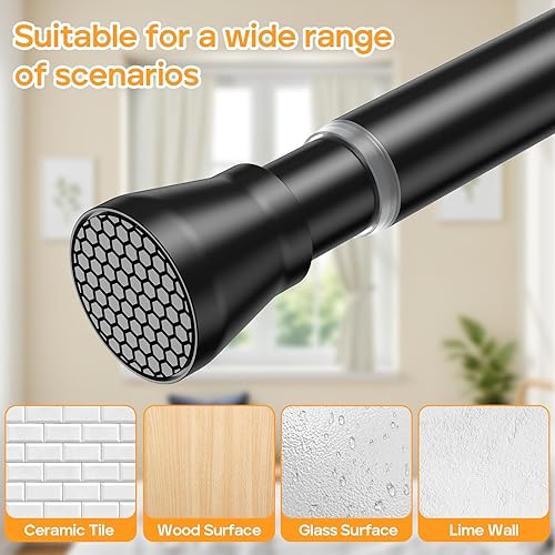 Miniatura 6 de Varillas de tensión para ventanas de 28 a 48 pulgadas, barra de cortina de tensión negra, barra de tensión pequeña, sin taladro, antideslizante,