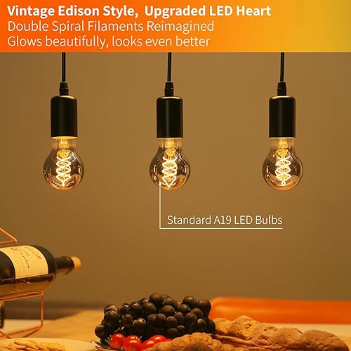 Miniatura 3 de Bombillas LED Edison vintage A19 E26, base E26, filamentos en espiral, vidrio teñido gris ahumado, 6 W (equivalente a 40 vatios), 2200 K,