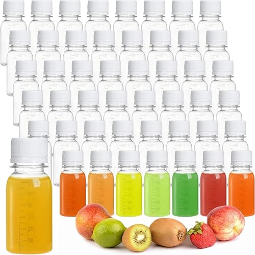 ZENFUN 48 botellas pequeñas de chupito con tapas, mini botellas de plástico transparente, botellas de jengibre de 2 onzas0.2 fl oz con tapa, mini