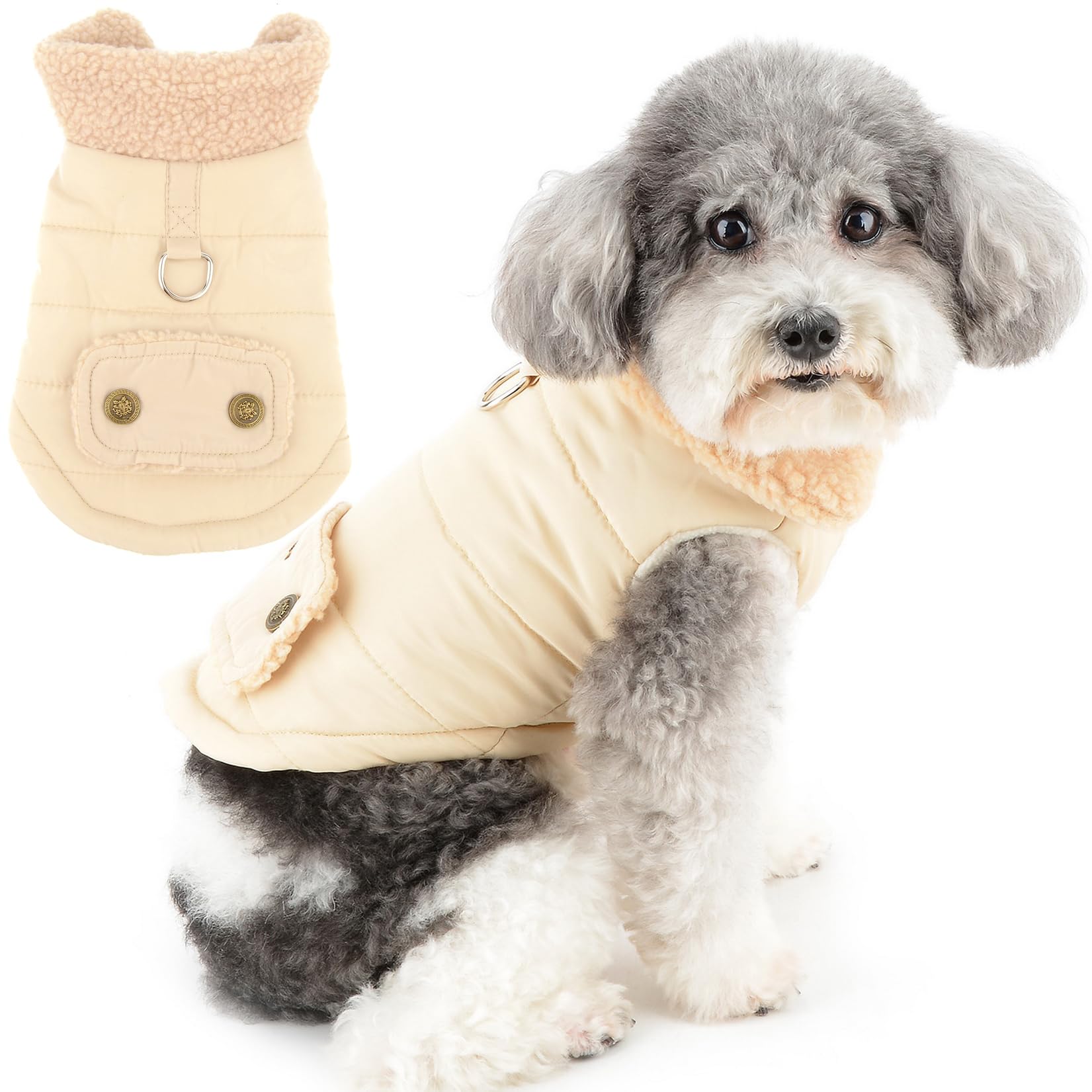 Zunea Small Dog Jacket Coats with D-Ring Winter Warm Fleece Padded Puppy Vest Coat Cold Weather Pet Clothes Soft Chihuahua Yorkie Apparel for Small Dogs Cats Khaki M