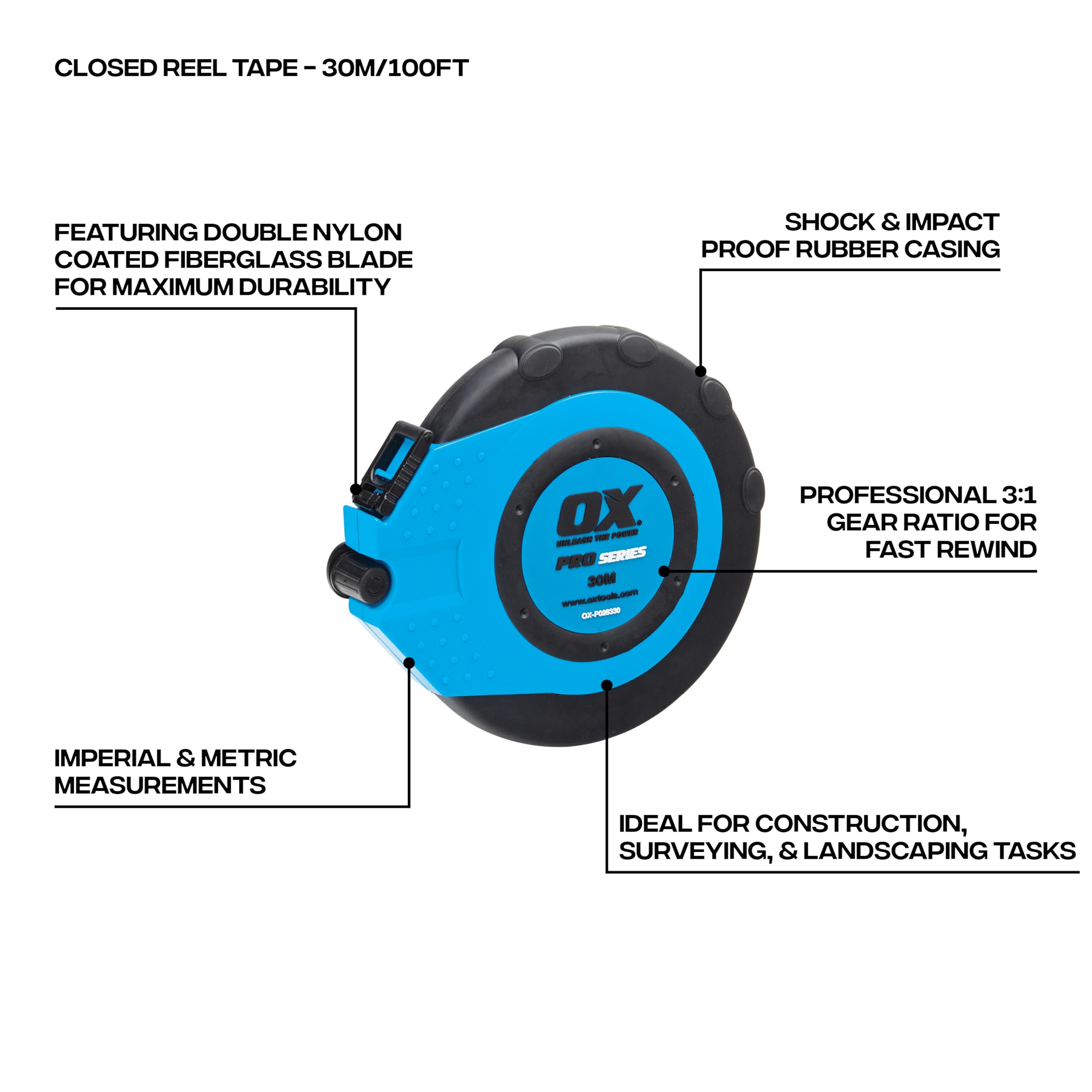 OX ox-p028330 Pro chiuso bobina a nastro in fibra, blu/nero, 30 m/30,5 m