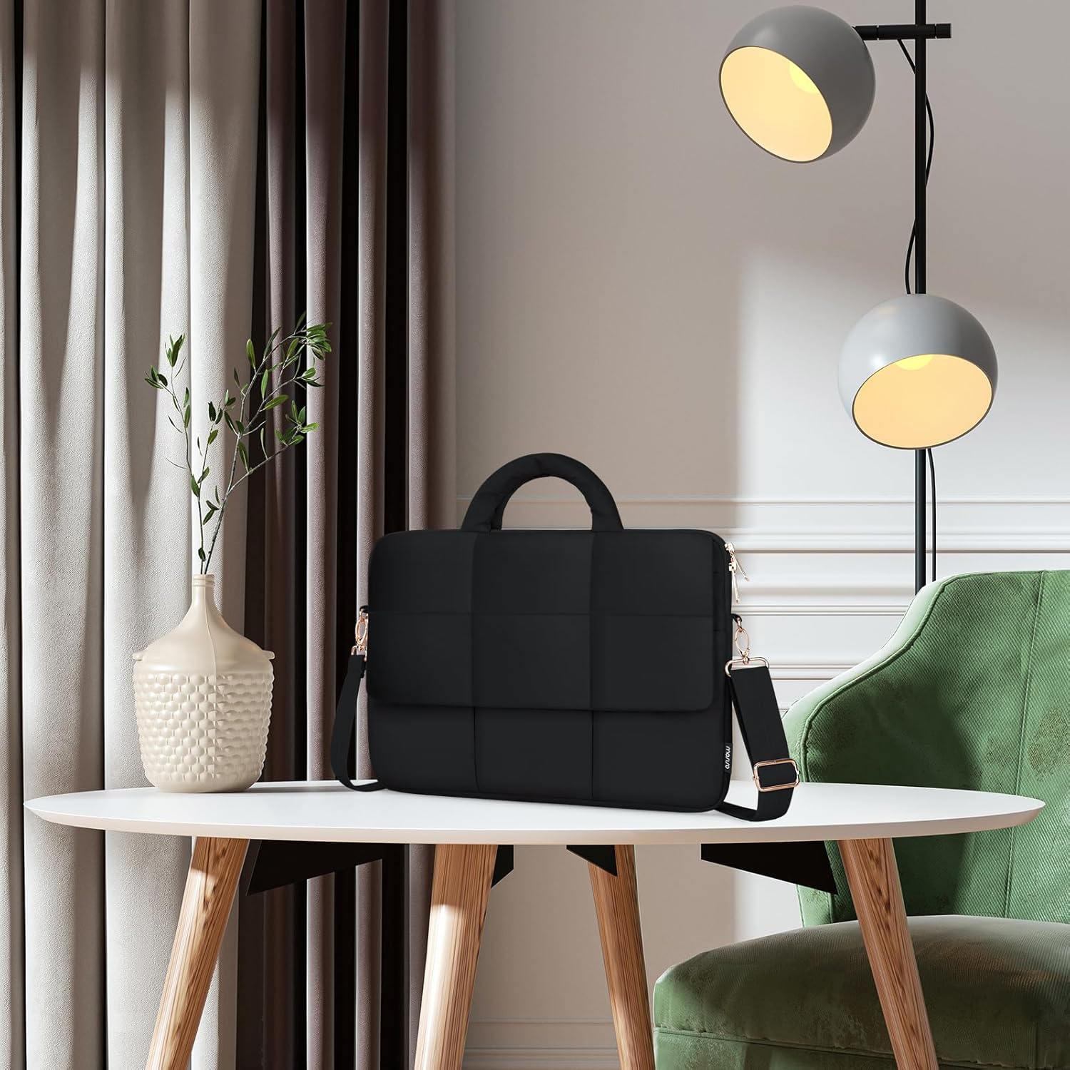 MOSISO Puffy Laptop Shoulder Bag, Messenger Computer Bags, Rectangle Quilted Flapover Sleeve Bag with Zipper&Pocket, - Image 3