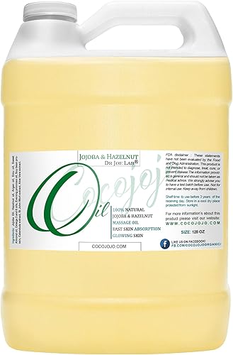 Mezcla de aceite de masaje de jojoba y avellana, 128 onzas, 1 galón, mezcla botánica natural rica de jojoba, emú, avellana, argán, para cabello,