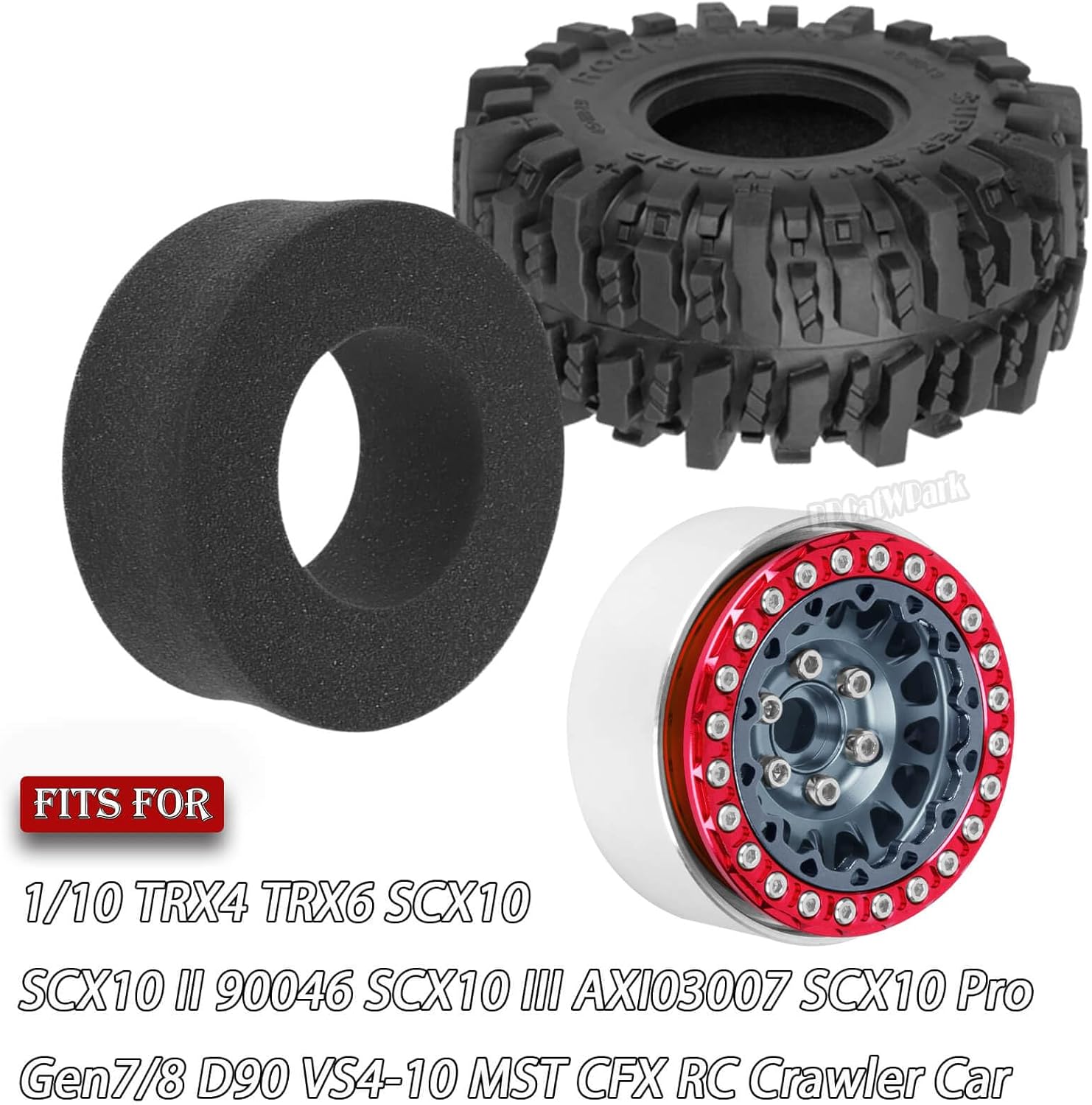 RC 1.9 Beadlock Wheels and Tires for 1/10 TRX4 TRX6 SCX10 SCX10 II 90046 SCX10 III AXI03007 SCX10 Pro Gen7/8 D90 VS4-10 MST CFX RC Crawler Car,4PCS Beadlock Rims 1.9 Wheel Tires,Titanium