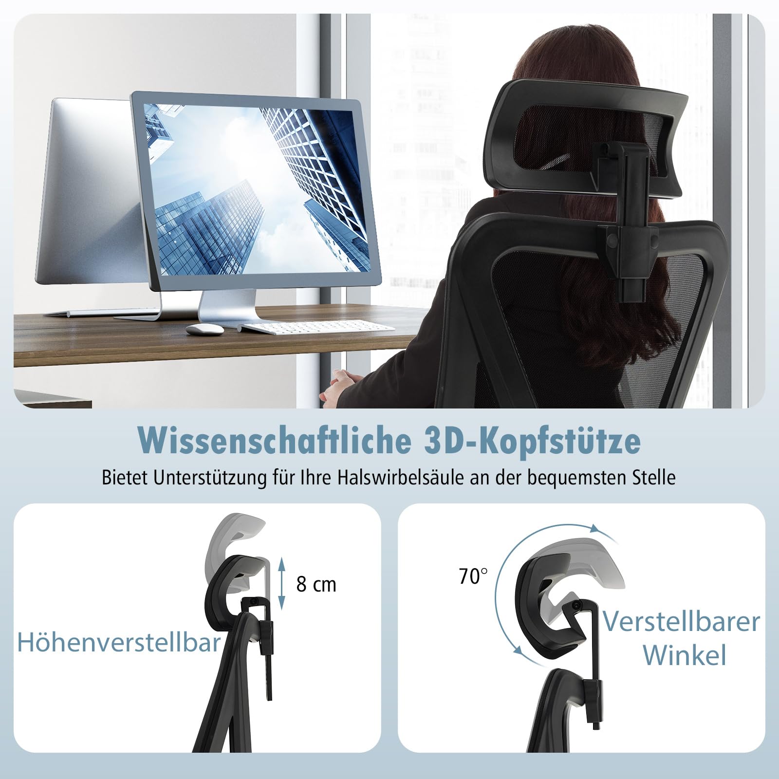 COSTWAY Ergonomiczne krzesło biurowe, krzesło do biurka z regulowanym podparciem lędźwiowym, zagłówkiem, podłokietnikiem i oparciem, krzesło komputerowe z funkcją przechylania, krzesło obrotowe,
