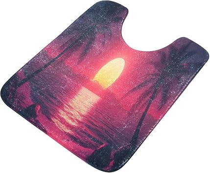 Sunset Palm Tree Toilet Rugs U-Shaped Absorbent Non-Slip Bath Rug Soft Polyester Fiber Machine Washable Bathroom Mats 24x20 Inches