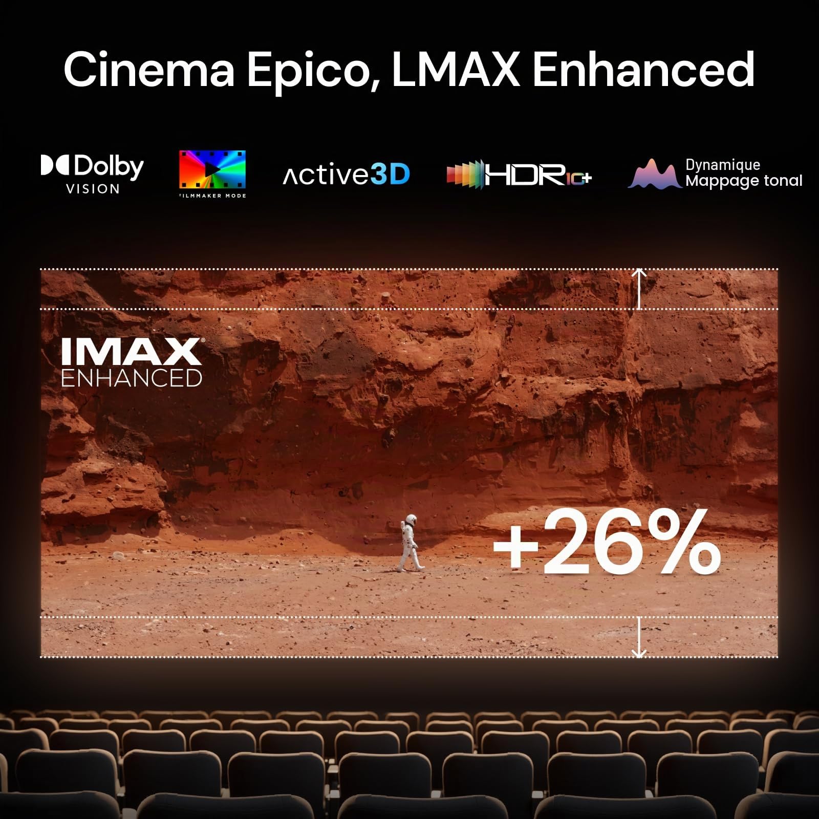 Valerion StreamMaster Plus2 vidéoprojecteur 4K, 4 ms Faible Latence Gaming, HDR10+, Dolby Vision & Atmos, IMAX Enhanced, Google TV, Assistant Vocal, avec Support gyroscopique de Bureau